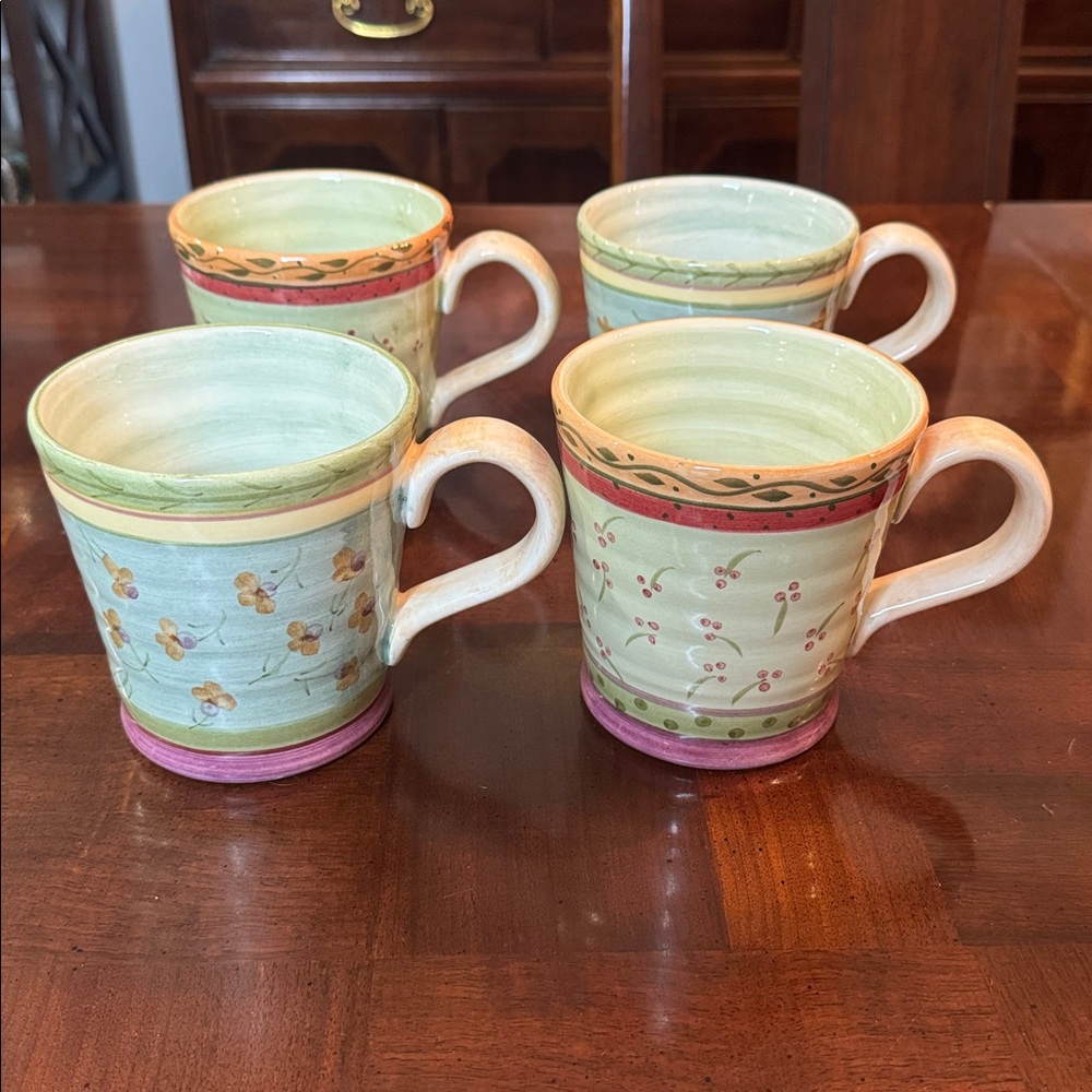 Set of 4 Julie Ingleman Designs Culinary Arts Coffee Tea 16 oz. Mugs Floral